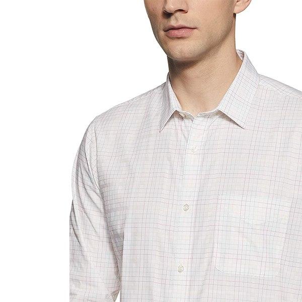 White Customized Peter England Men's Checkered Slim Fit Formal Shirt