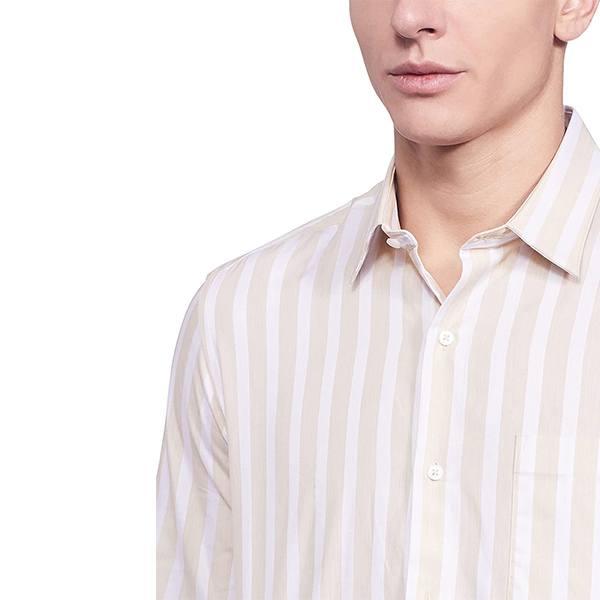 Peach And White Customized Men's Striped Regular Shirt
