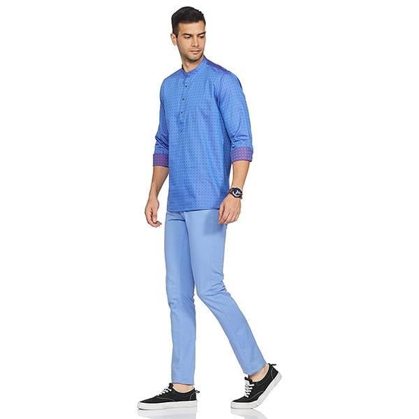 Blue Customized Men's Solid Slim Shirt