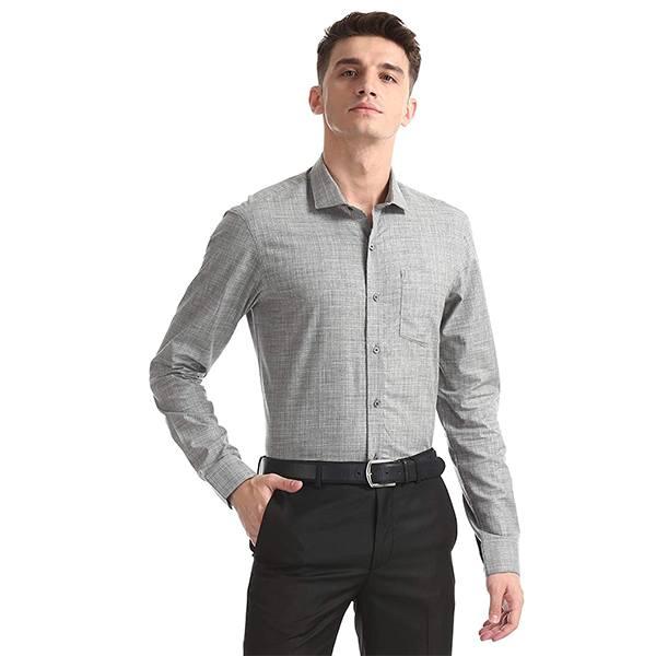 Grey Customized Men's Checkered Slim Fit Formal Shirt