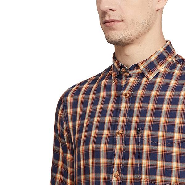 Orange And Navy Customized Men's Checkered Slim Shirt