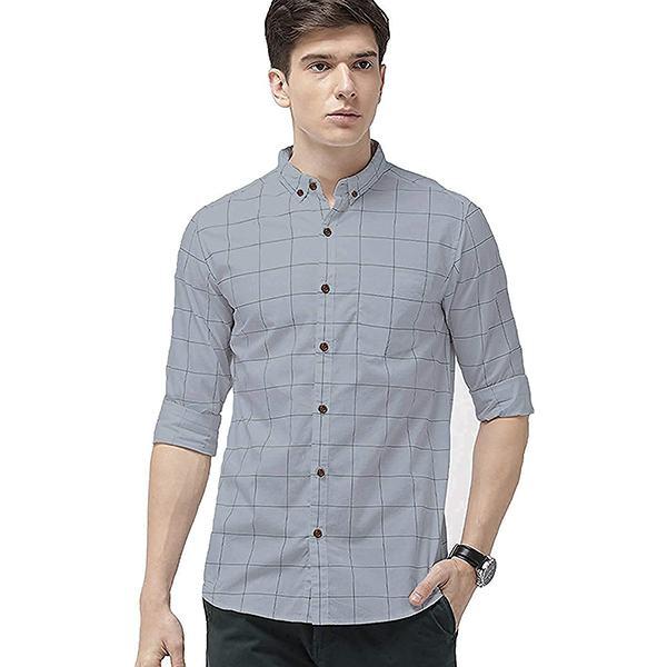 Grey Customized Men's Cotton Casual Shirt Full Sleeves