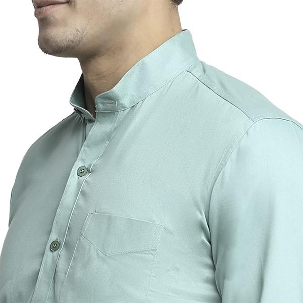 Blue Customized Shirts With Band Collar Royal Satin 100% Cotton For Men