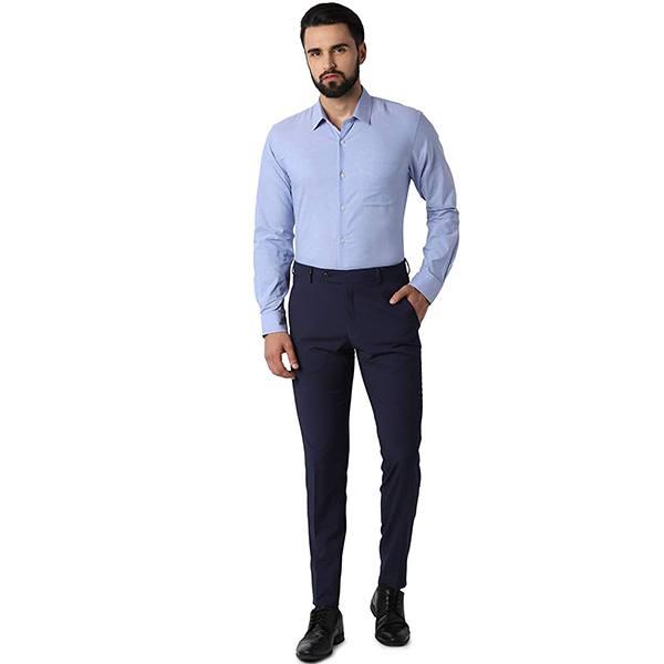 Blue Customized Peter England Men's Solid Slim Fit Formal Shirt