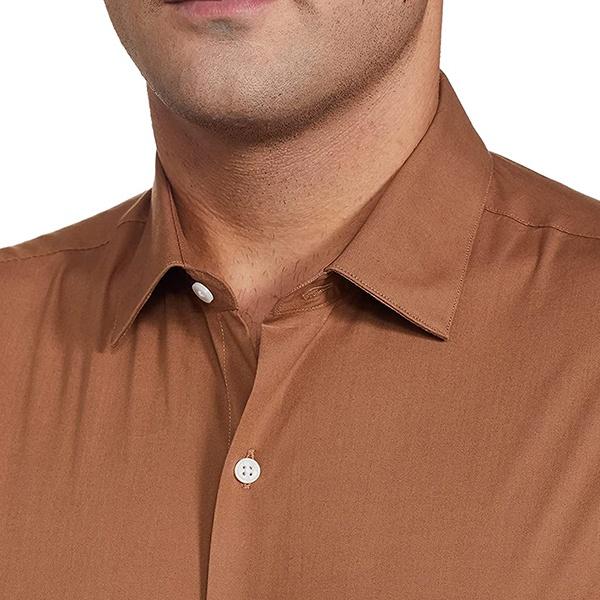 Brown Customized Men's Solid Slim Shirt