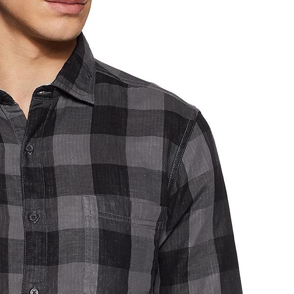Grey Black Customized Men's Checkered Regular Fit Casual Shirt