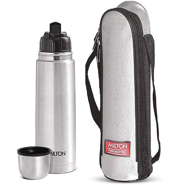 Silver Customized Milton Thermosteel Flip Lid Hot and Cold Flask, 1 Litres