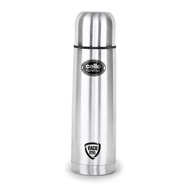 Silver Customized Cello Flip Style Stainless Steel Insulated Flask without Thermal Jacket, 1 Litre