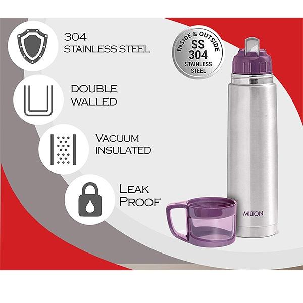 Purple Customized Milton Glassy Thermosteel 1 Litre Vaccum Flask
