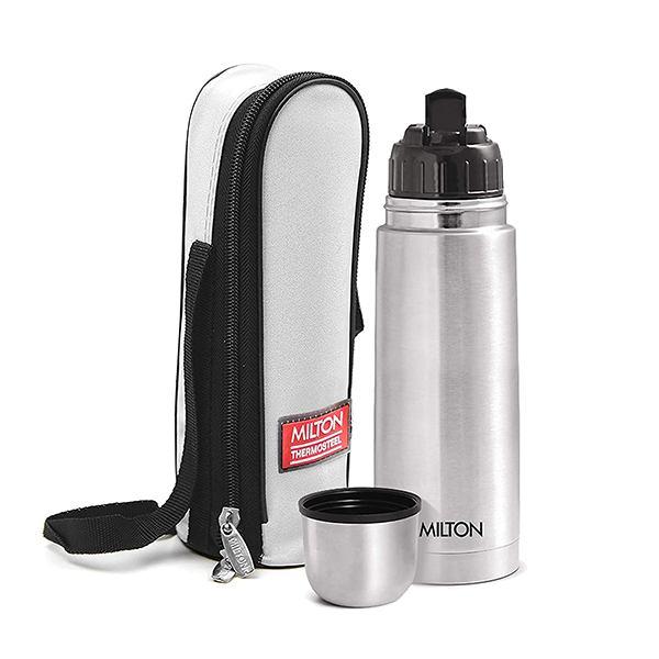 Silver Customized Milton Flip Lid Thermosteel 24 Hours Hot and Cold Water Bottle with Bag, 350 ml