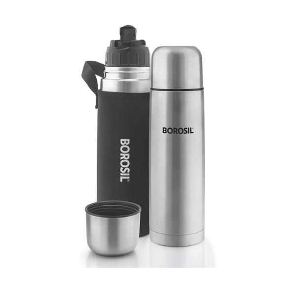 Silver Customized Borosil Hydra Thermo Stainless Steel Flask with Thermal Cover, 1 Litre
