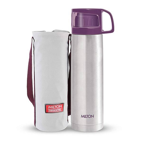 Silver Customized Milton Glassy Thermosteel 24 Hours Hot and Cold Water Bottle with Drinking Cup Lid, 350ml