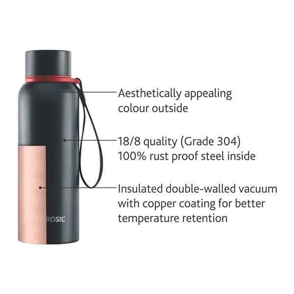 Black Customized Borosil Stainless Steel Hydra Trek Vacuum Insulated Flask Water Bottle, 500ML