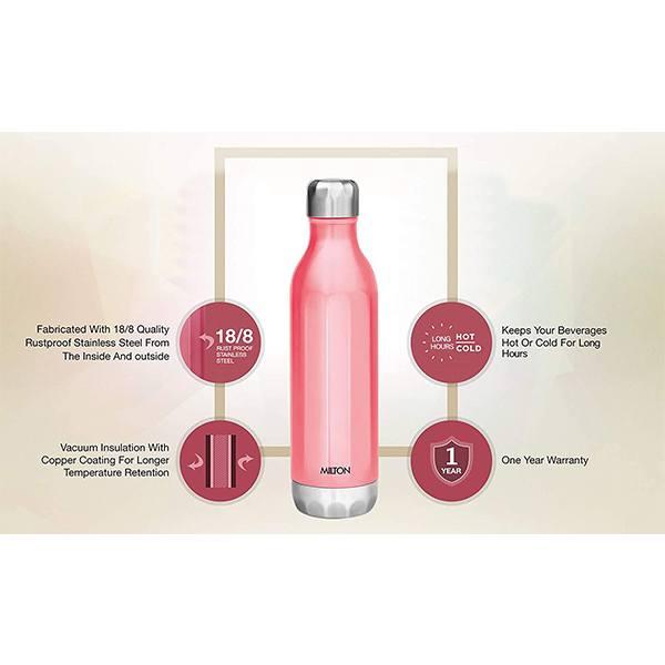 Pink Customized Milton Thermosteel Water Bottle, 540 ml