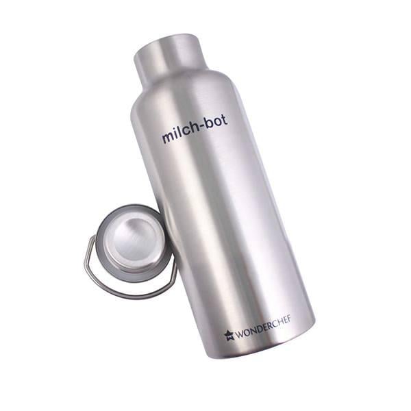 Silver Customized Wonderchef Milch-Bot Double Wall Stainless Steel Vacuum Insulated Hot and Cold Flask, 500ml
