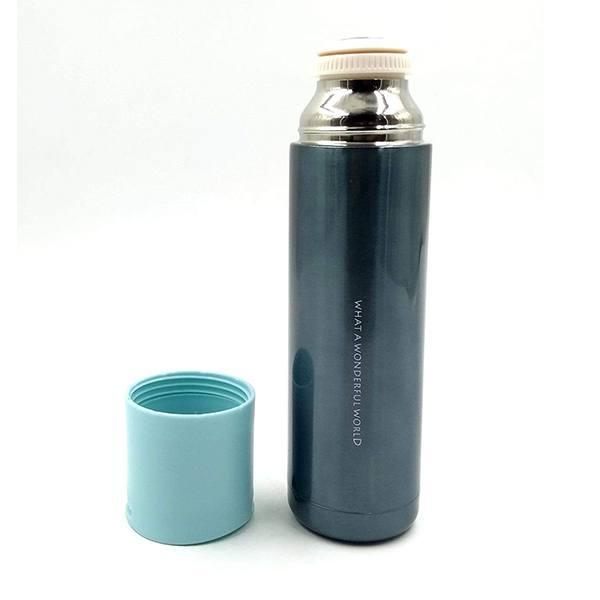 Blue Customized Hot and Cold Stainless Steel Vacuum Thermo Flask Bottle with Rubber Handle, 500 ml
