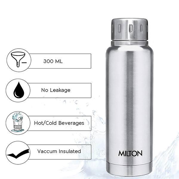 Silver Customized Milton Stainless Steel Thermosteel 24 Hours Hot and Cold Water Bottle, 300 ml