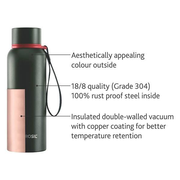 Dark Green Customized Borosil Stainless Steel Hydra Trek Vacuum Insulated Flask Water Bottle, 850 ML