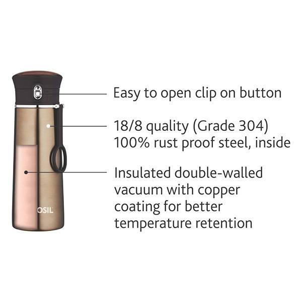 Brown Customized Borosil Stainless Steel Vacuum Insulated Flask Water Bottle, 420 ML