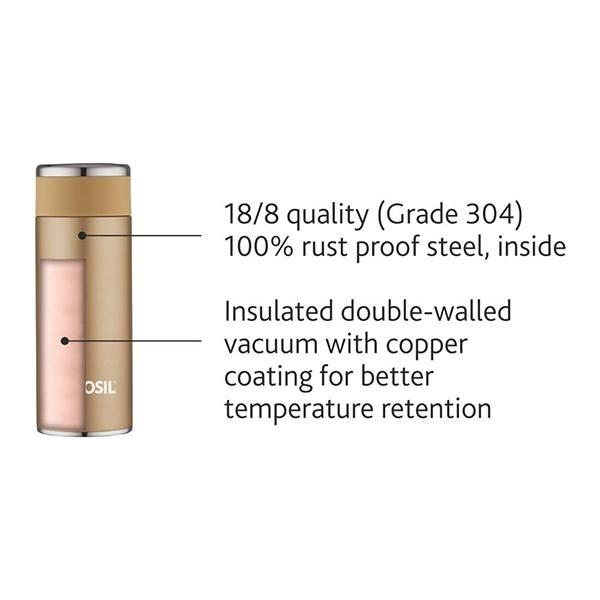 Rose Gold Customized Borosil Stainless Steel Hydra Travelsmart Vacuum Insulated Flask Water Bottle, 200 ML