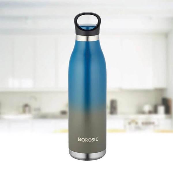 Blue Customized Borosil Stainless Steel, Vacuum Insulated Flask Water Bottle, 700 ML