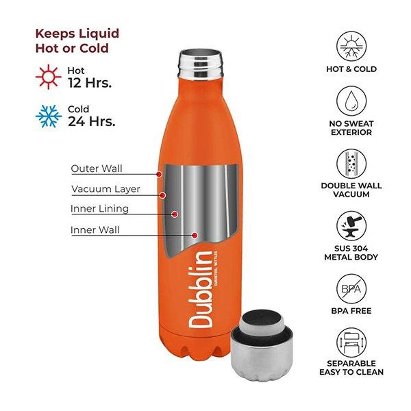 Orange Customized Stainless Steel Double Wall Vacuum Insulated, BPA Free Water Bottle, 1 Litres