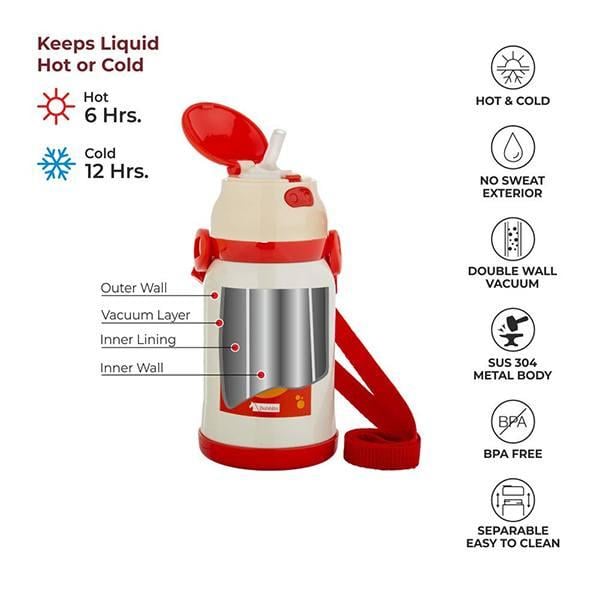 Red Customized Stainless Steel Double Wall Vacuum Insulated, BPA Free Water Bottle, Sports Thermos (500 ml)