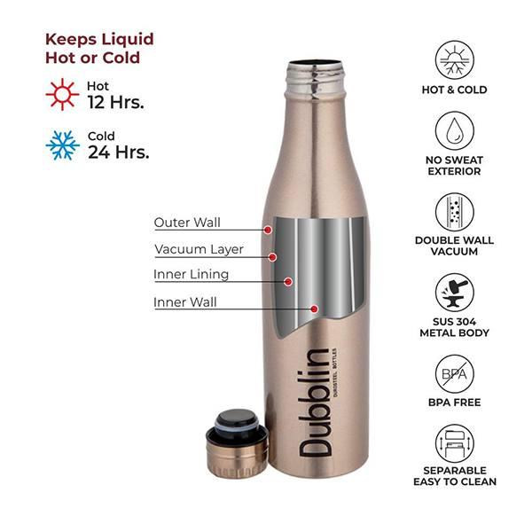 Rose Gold Customized Premium Stainless Steel Double Wall Vacuum Insulated, BPA Free Water Bottle, Sports Thermos Flask (750 ml)
