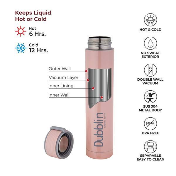 Pink Customized Fit & Fine Stainless Steel Double Wall Vacuum Insulated, BPA Free Water Bottle, Sports Thermos Flask (250 ml)