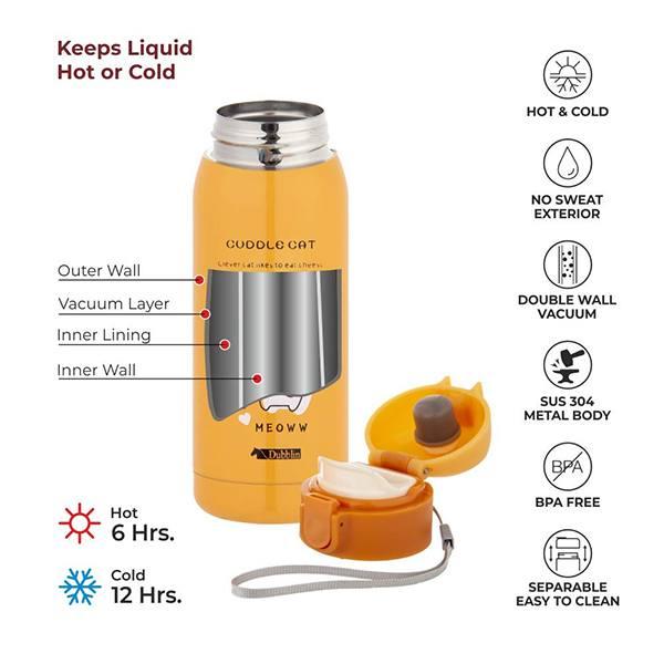 Orange Customized Stainless Steel Double Wall Vacuum Insulated Bottle with Anti Skid Bottom & Leak Proof Lid (375 ml)