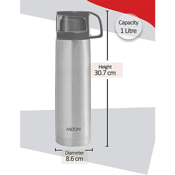 Grey Customized Milton Thermosteel 24 Hours Hot & Cold Water Bottle with Drinking Cup Lid, 1 Litre