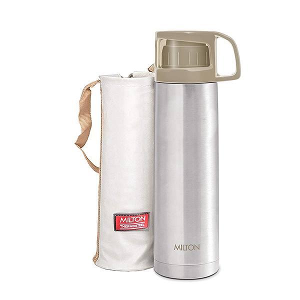 Grey Customized Milton Thermosteel 24 Hours Hot and Cold Water Bottle with Drinking Cup Lid (350 ml)