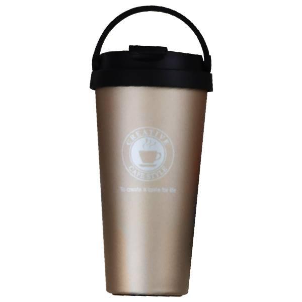 Gold Customized Stainless Steel Double Wall Vacuum Flask Thermos Mugs with Handle, Tumbler (500 ml)