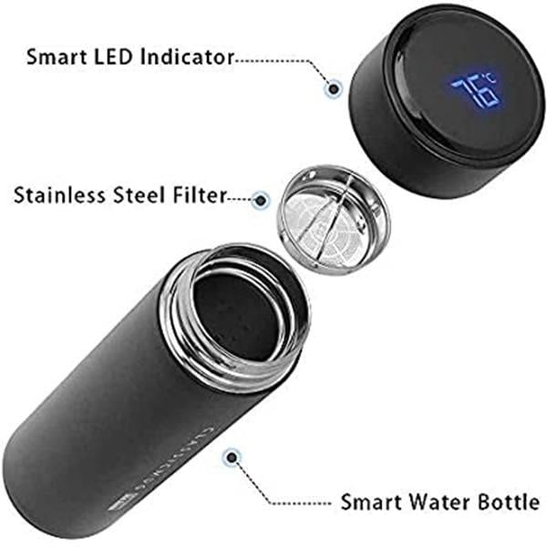 Black Customized Stainless Steel Insulated Hot & Cold Thermos Bottle with Temperature Display (500 ml)