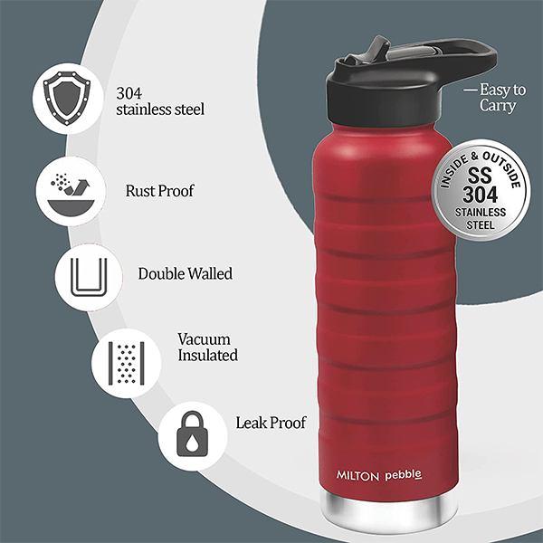 Red Customized Milton Thermosteel 24 Hours Hot and Cold Water Bottle with Spout Lid, (940 ml)