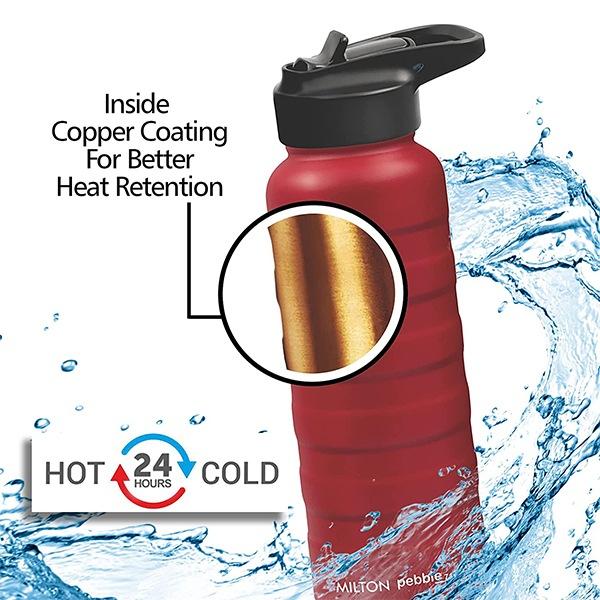 Red Customized Milton Thermosteel 24 Hours Hot and Cold Water Bottle with Spout Lid, (940 ml)