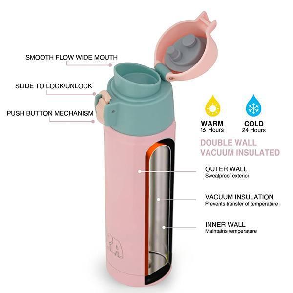 Pastel Pink Customized Stainless Steel Water Bottle for Hot and Cold Beverages for Upto 24 Hours, BPA Free and Leakproof (480 ml)