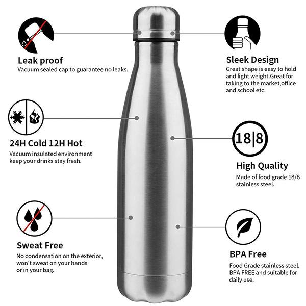 Silver Customized Stainless Steel Insulated Thermosteel Hot&Cool Bottle (500 ml)