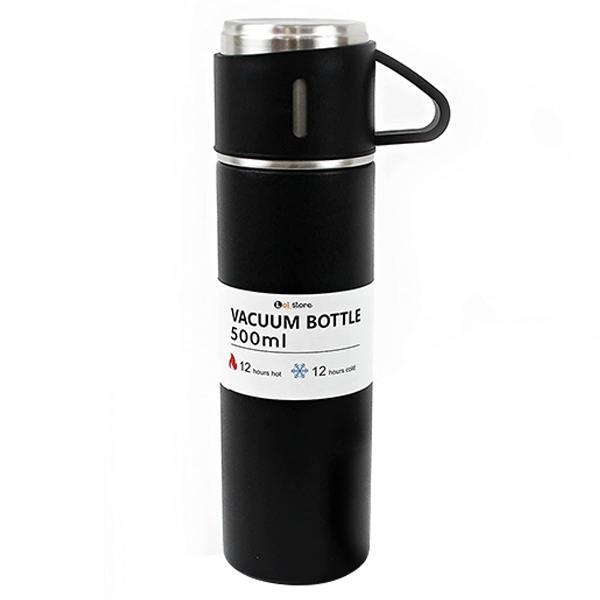 Black Customized Steel Vacuum Flask Set with 3 Steel Cups Combo (500 ml)