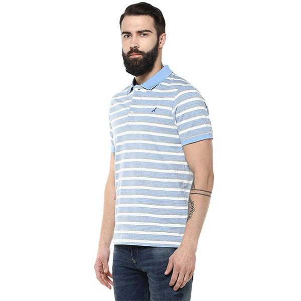 Grey Customized Men's Polo Stripes T-Shirt