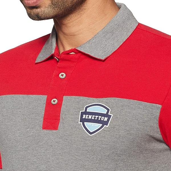 Red Customized United Colors of Benetton Men's Plain Regular Fit Polo