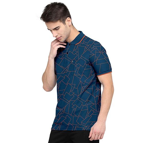Blue Customized Men's Regular Fit Printed Cotton Polo T-Shirt
