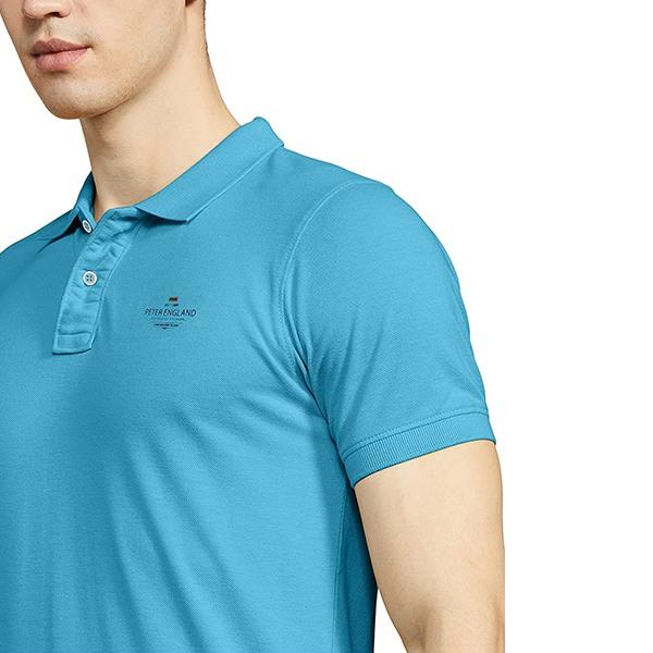 Aqua Blue Customized Peter England Men's Slim Polo Shirt