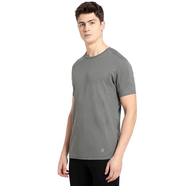 Grey Customized Jockey Men's Regular Fit Round Neck Sleeved T-Shirt With Breathable Mesh For Enhanced Cooling