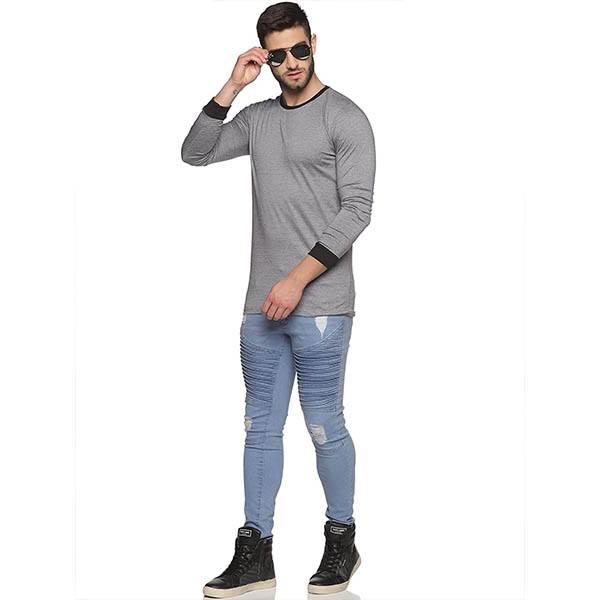 Grey Customized Men's Stylish Cotton Full Sleeve T-Shirt
