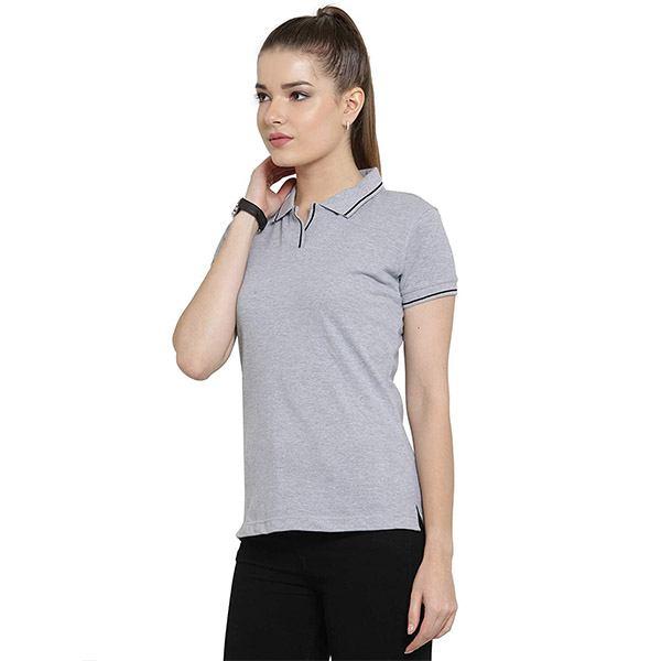Grey Customized Organic Cotton Polo T-Shirt for Women