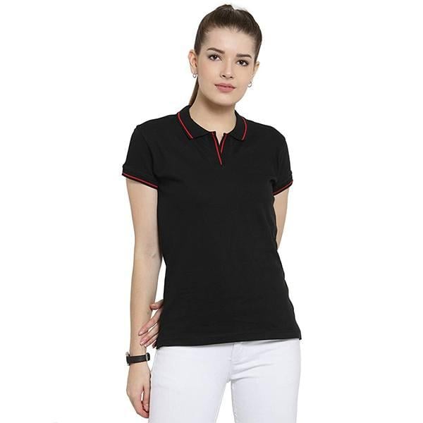 Black Customized Women's Organic Cotton Polo T-Shirt