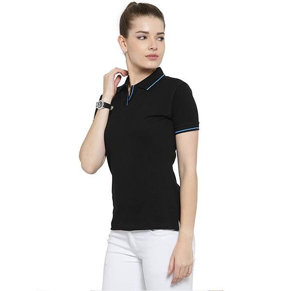 Black Customized Women's Organic Cotton Polo T-Shirt