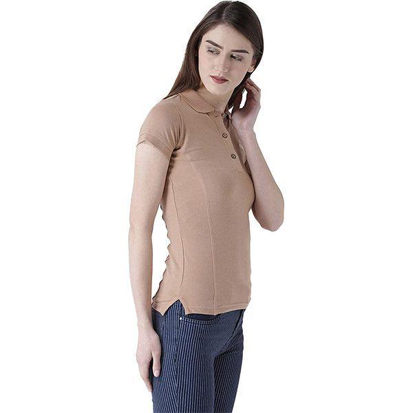 Beige Customized Women's Plain Short Sleeves Polo T-Shirt
