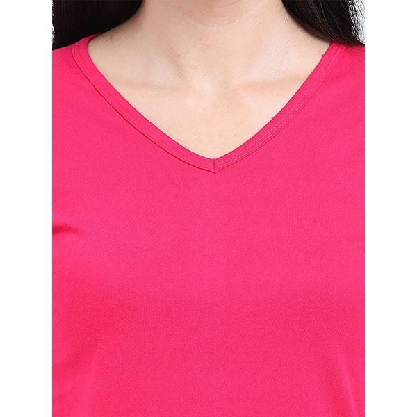 Pink Customized Women's Cotton V Neck T-Shirt